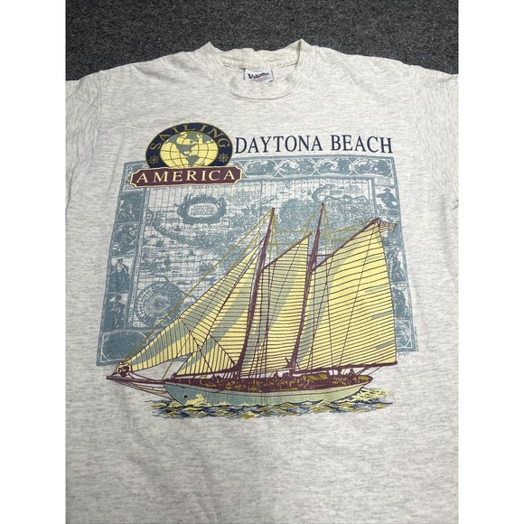 Vintage Daytona Beach Sail Boats Gray Single Stitch Graphic T-Shirt Size Medium - Picture 2 of 8